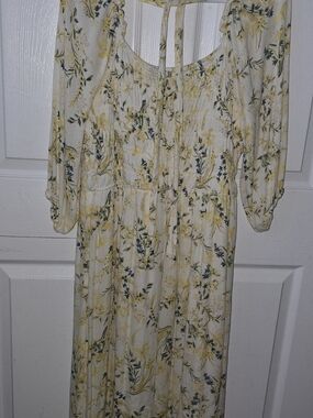 Lucky Brand Yellow and Cream Floral Long Sleeve Maxi Dress